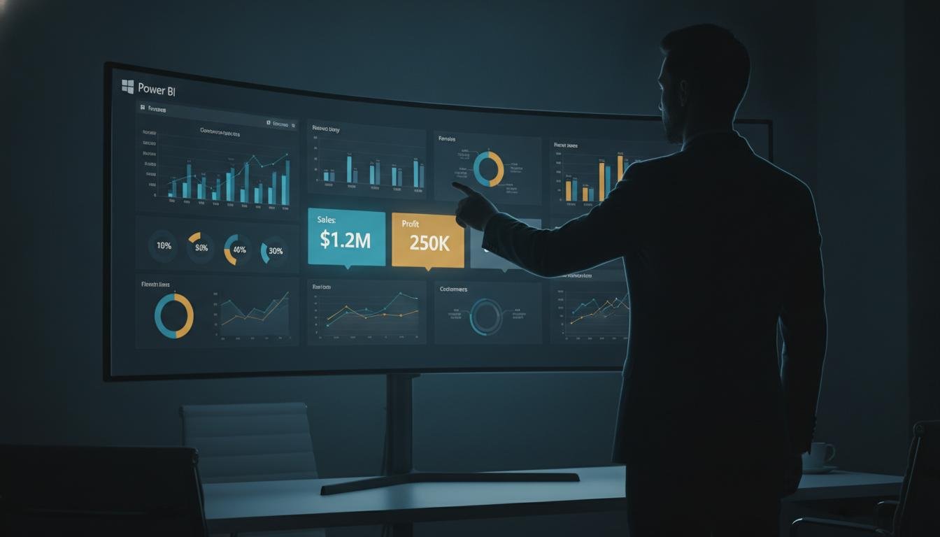 Dashboard de Power BI en monitor grande